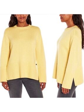 GAP Butter Yellow Ribbed Crewneck Long Sleeve Sweater Cable Knit Minimalist • L